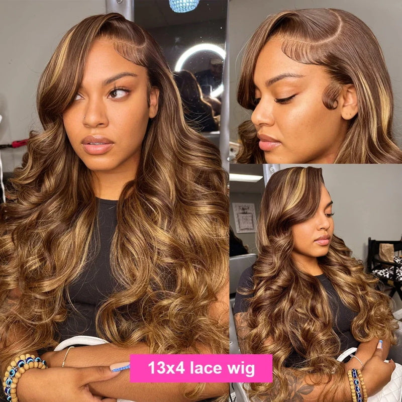 Highlight Body Wave 13x4 HD Lace Front Human Hair 200% Density Wigs with Pre Plucked