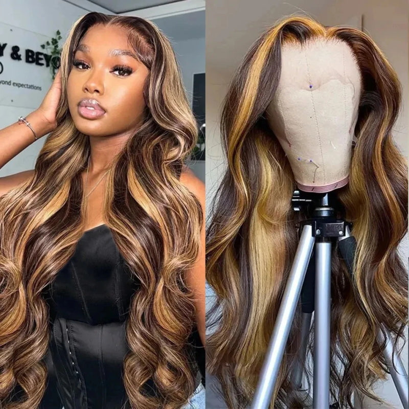 Highlight Body Wave 13x4 HD Lace Front Human Hair 200% Density Wigs with Pre Plucked