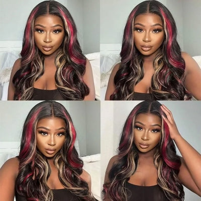 Highlight Red Blonde Colored Body Wave Transparent 13x4 Lace Front Wig Human Hair Wig
