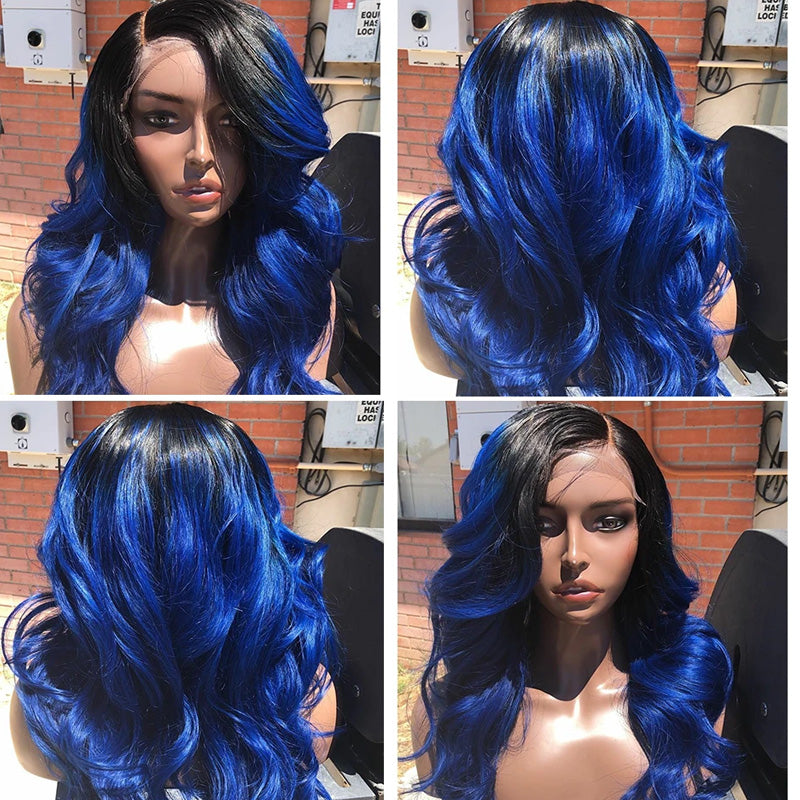 Ombre Color 13x4 Lace Front Wig Remy Hair 1B/Blue Straight /Body Wave Wigs Human Hair Wigs For Women