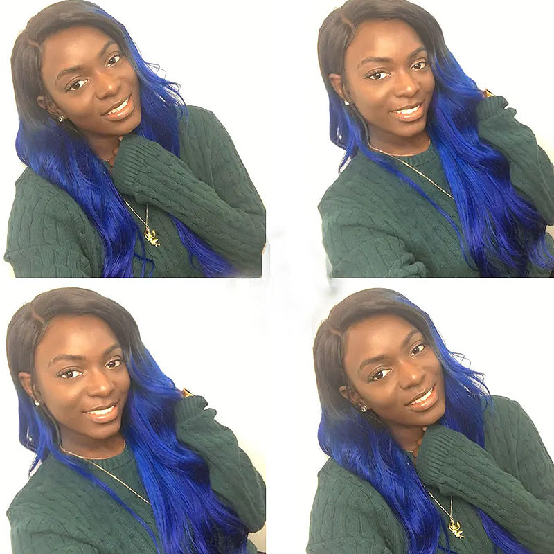 Ombre Color 13x4 Lace Front Wig Remy Hair 1B/Blue Straight /Body Wave Wigs Human Hair Wigs For Women