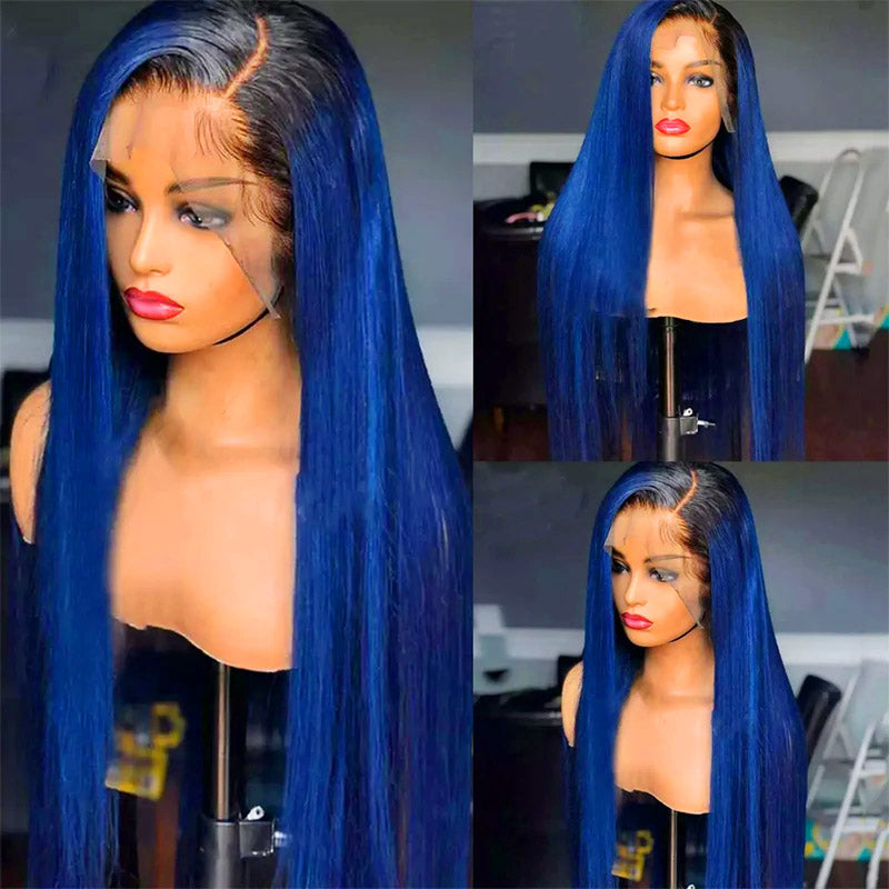 Ombre Color 13x4 Lace Front Wig Remy Hair 1B/Blue Straight /Body Wave Wigs Human Hair Wigs For Women