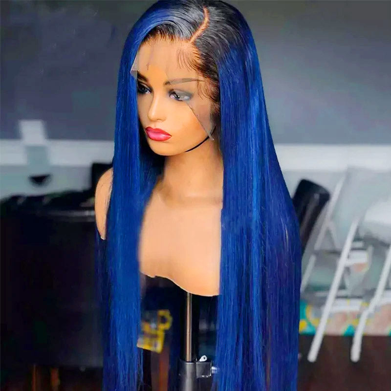Ombre Color 13x4 Lace Front Wig Remy Hair 1B/Blue Straight /Body Wave Wigs Human Hair Wigs For Women
