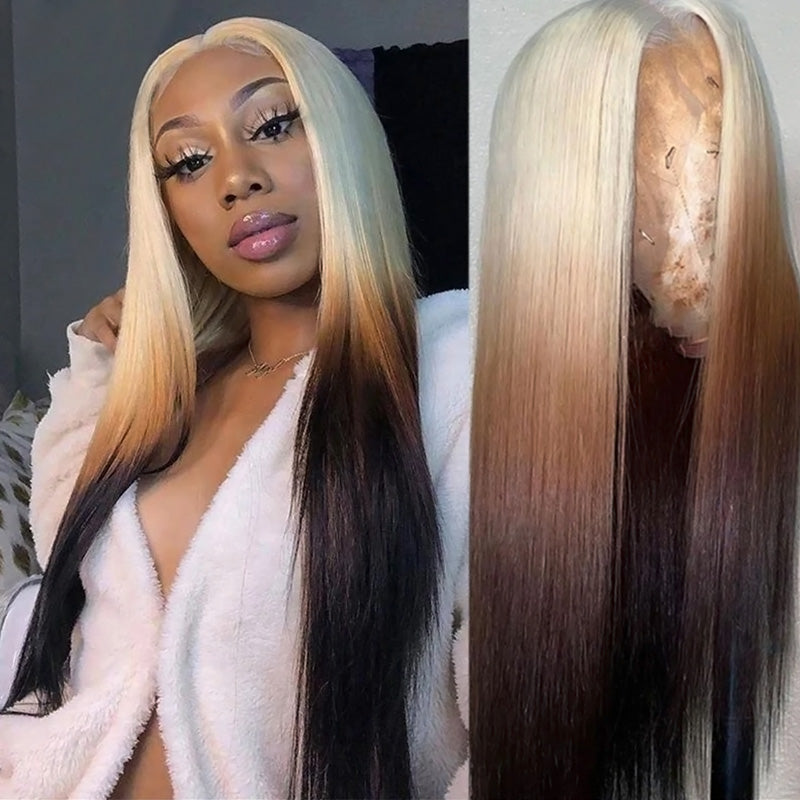 Ombre Hair Brown Body Wave /Straight 13x4 Lace Front Wigs 613 Blonde Brown Glueless Wig
