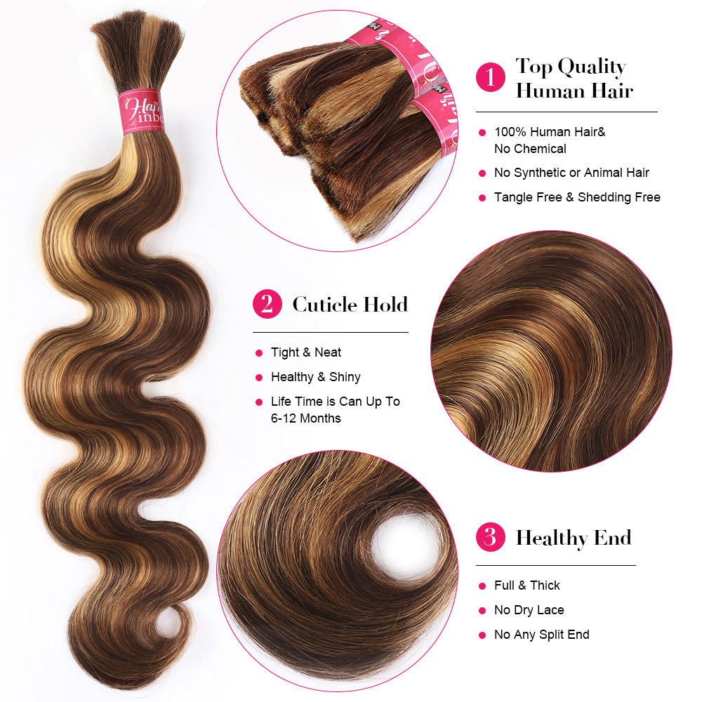 Highlight P4/27 Body Wave Bulk Hair Extensions for Braiding