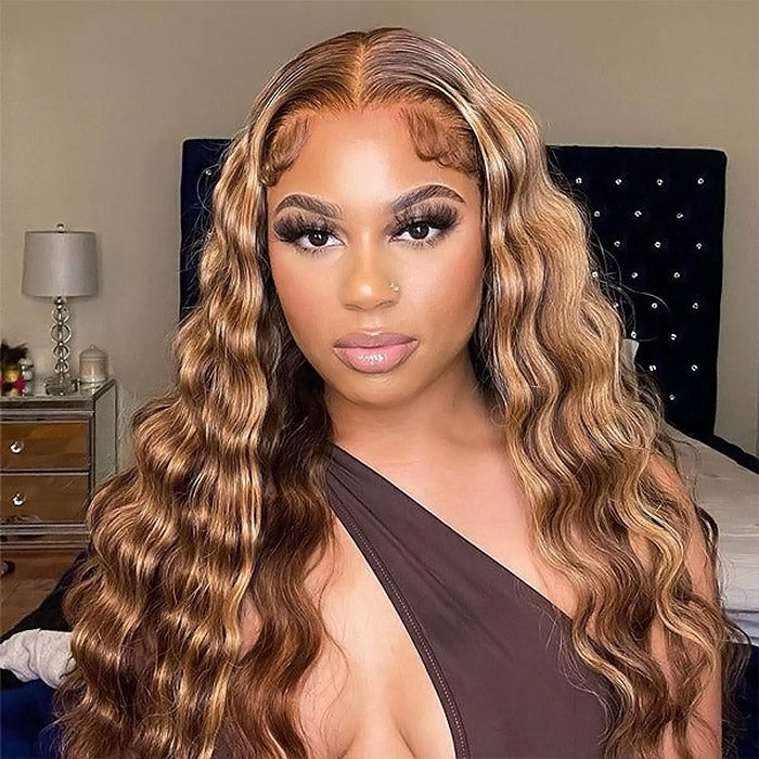 Ready To Wear Loose Deep Wig 13x4 Pre-plucked HD Lace Front Wig P4/27 Color 180% Pre-cut Glueless Lace Wigs Knots Bleached