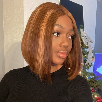 Glueless Straight Bob Wig Pre-plucked 13x4 Straight Lace Front Wig Highlight Ready To Wear Human Hair Wig