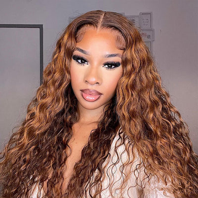 Ready To Wear Water Wave Lace Front Wigs P4/27 Color 13x6 Pre-plucked Water Wave Human Hair Wig With Bleached Knots Natural Hairline