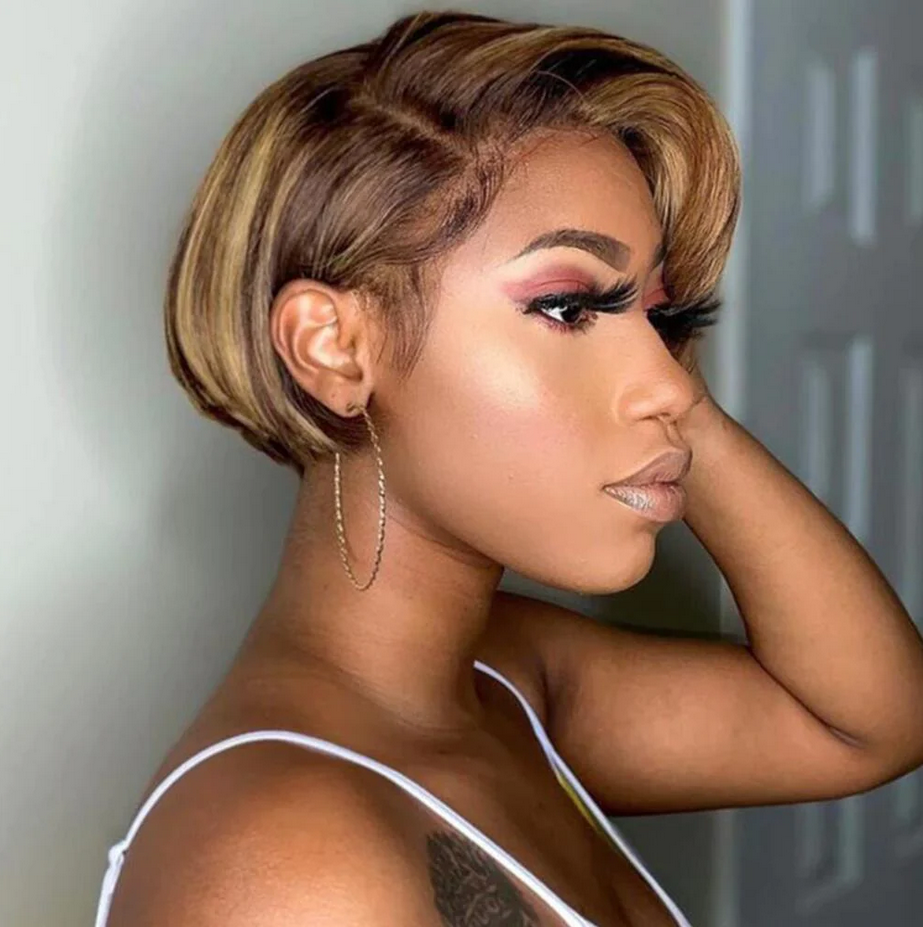 Hairinbeauty Flash Sale Pixie Haircut 13*4 Straight Bob Wig Natural and Highlight Color