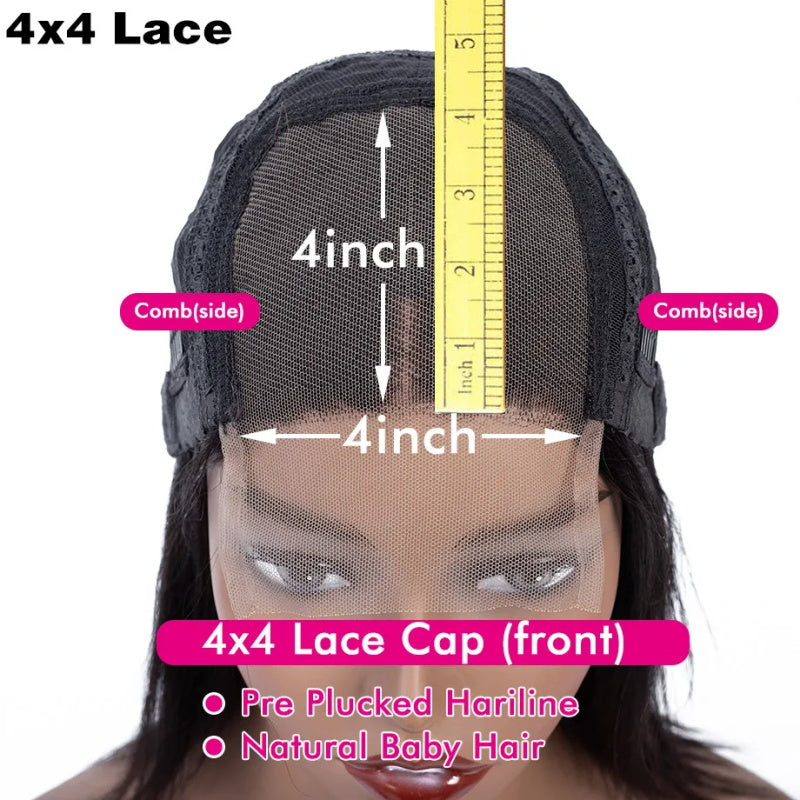 (Super SALE! ) 180% Density 16"-38" Save 50% OFF Glueless 4x4 Lace Closure Human Hair Wig With Pre-Plucked