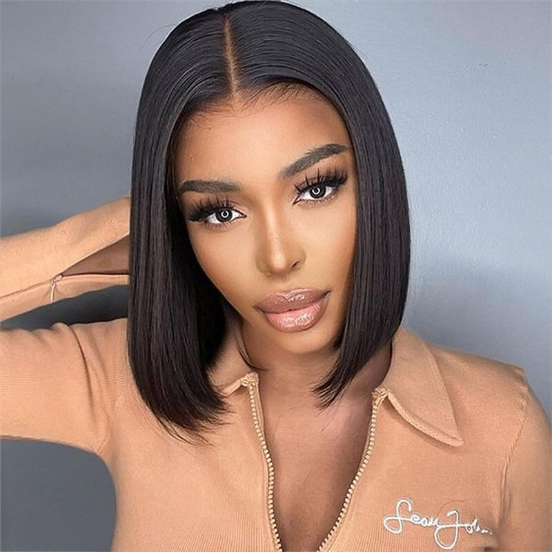 Ready To Wear Glueless Bob Wig 13x4 Pre-cut Lace Front Human Hair Wig With Bleached Knots Straight Hair Lace Wigs