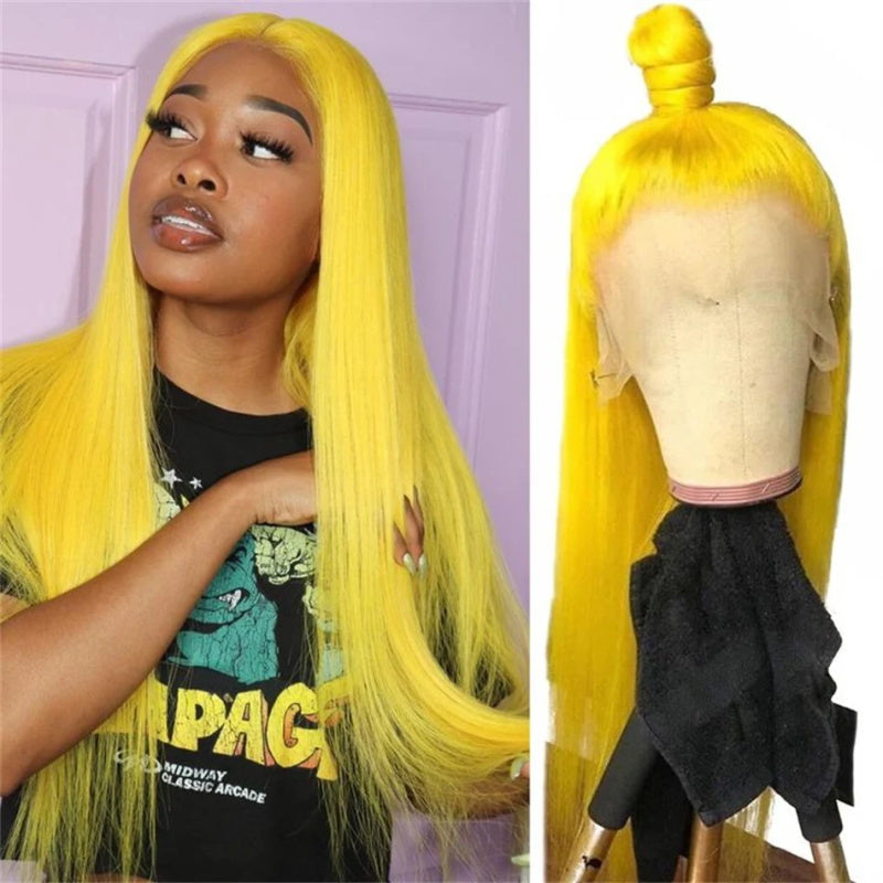 Yellow Colored Body Wave 13x4 Pre-Plucked Lace Front Wig For Black Women With Baby Hair