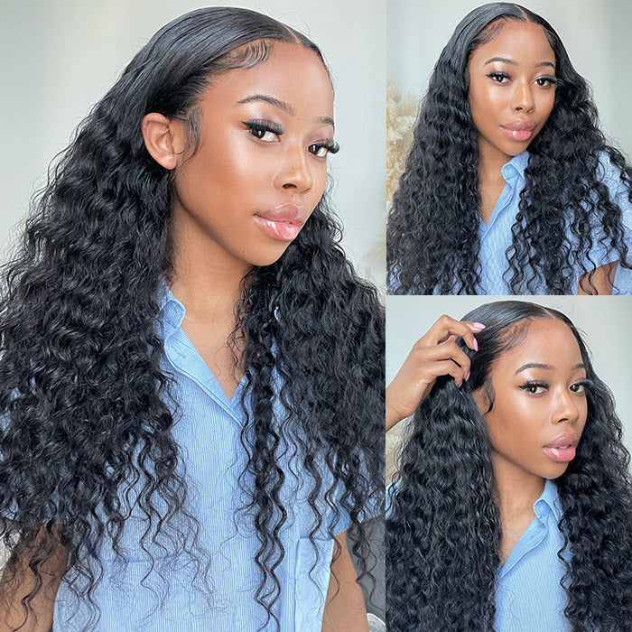 Glueless 13x6 HD Lace Frontal Wig Deep Wave Human Hair Easy Ready To Wear Wig Pre-plucked Deep Curly Wigs With Bleached Knots