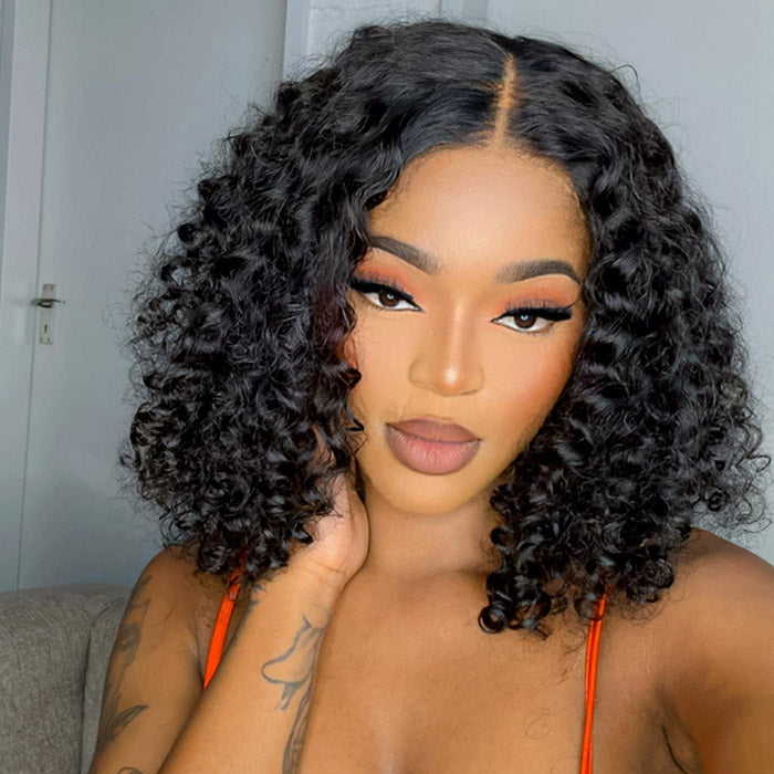 Kinky Curly Ready To Wear Glueless Wigs HD Lace Pre Plucked Closure Bob Wig with Natural Hairline Beginner Friendly