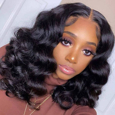 13x4 Loose Deep Bob Wig Pre-plucked Loose Deep Ready To Wear Glueless Wigs With Natural Hairline Bleached Knots Pre-cut