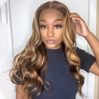 Highlight Body Wave Ready To Wear Glueless Wigs Pre-plucked 13x6 Body Wave Lace Front Wig With Bleached Knots Beginner Friendly