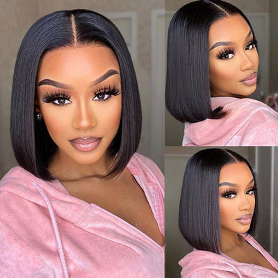Ready To Wear Straight Bob Wig 180% Density Pre-plucked Straight Lace Front Wig Pre-cut HD Lace With Bleached Knots