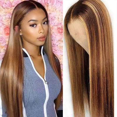 Ready To Wear 13x4 Lace Frontal Wig Pre-plucked Honey Blonde Highlight Color Straight Lace Wigs With Knots Bleached