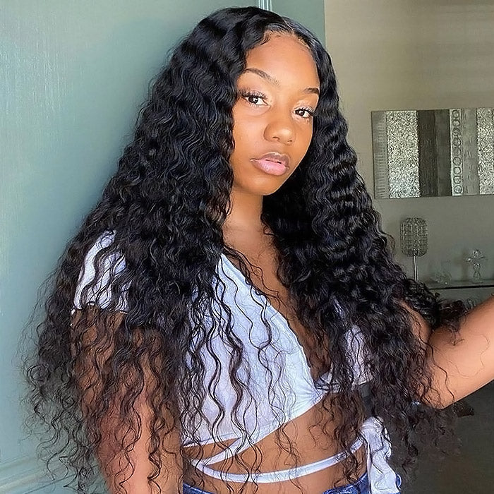 Ready To Wear Glueless Lace Wig Water Wave 13x4 HD Lace Front Wig 180% Density Pre-plucked With Natural Hairline Bleached Knots