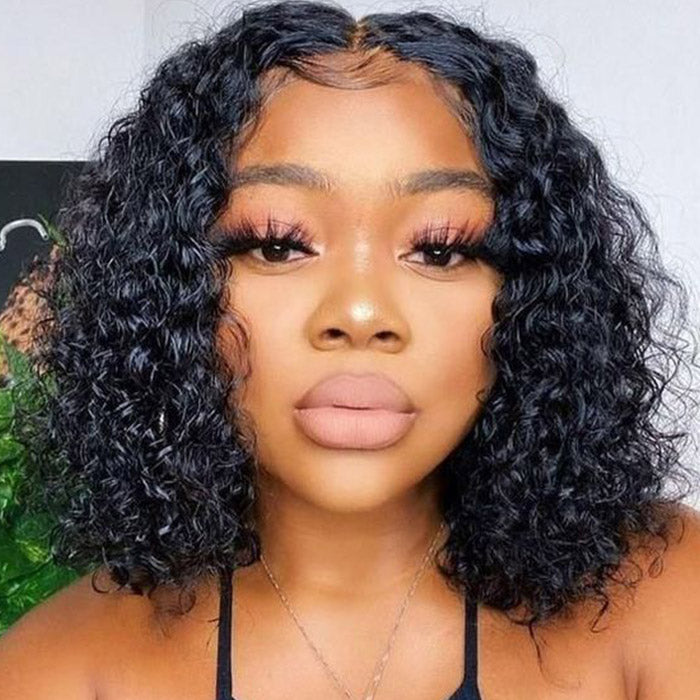 Ready To Wear Water Wave Short Bob Wig Pre-plucked 5x5 HD Lace Closure Wig Pre-cut Lace Bob Wig With Knots Bleached