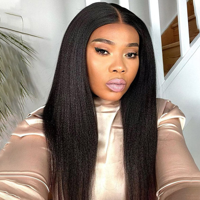 Kinky Straight Ready To Wear Glueless Wigs Pre Cut HD Lace Front Wig Beginner Friendly Pre-plucked Wigs