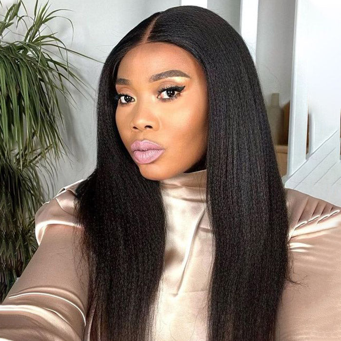 Kinky Straight Ready To Wear Glueless Wigs Pre Cut HD Lace Front Wig Beginner Friendly Pre-plucked Wigs