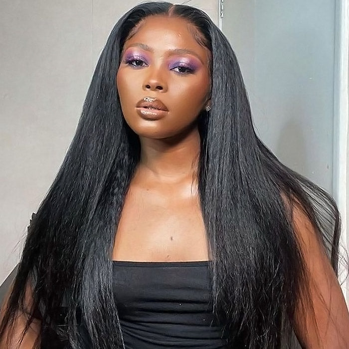 Kinky Straight Glueless Wig Pre-plucked 13x4 Yaki Glueless Wigs With Bleached Knots Beginnger Friendly