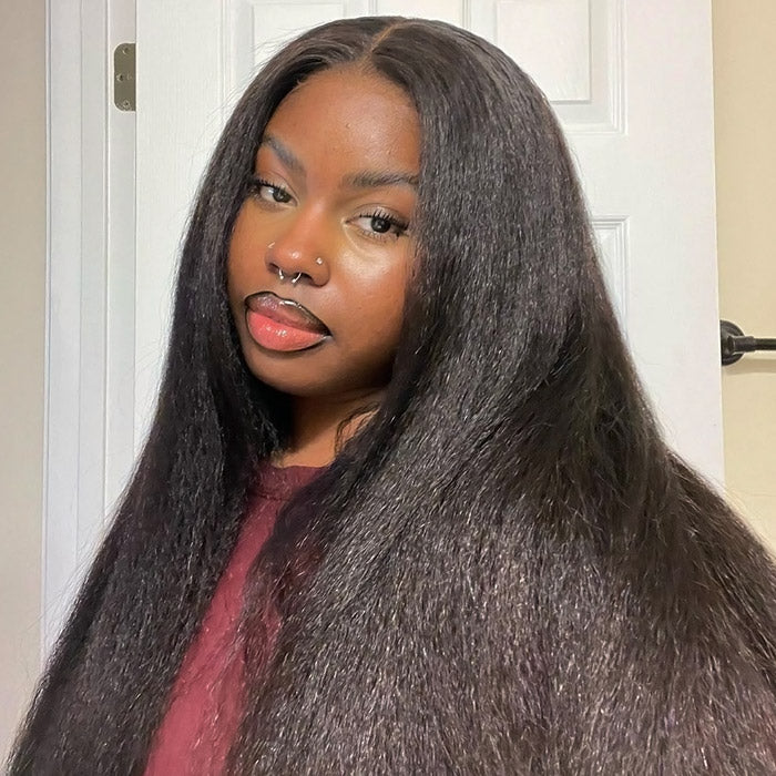 13x6 Ready To Wear Kinky Straight Lace Front Wig 180% Pre-plucked Yaki Glueless Wigs With Bleached Knots