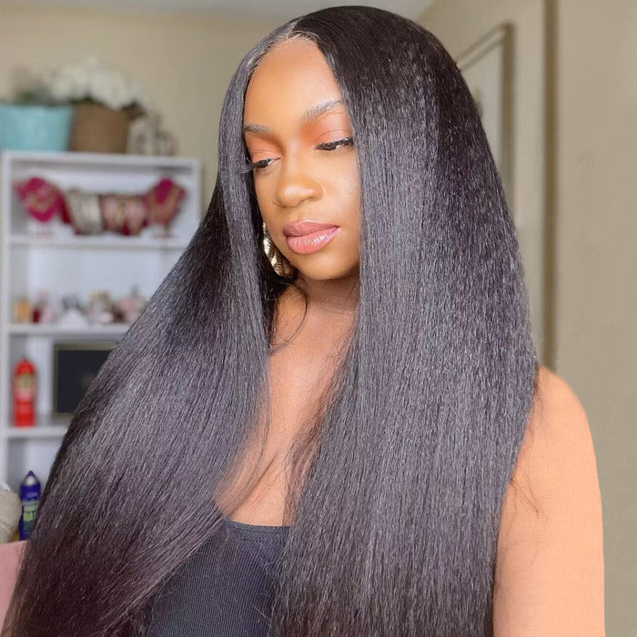 Kinky Straight Glueless Wig Pre-plucked 13x4 Yaki Glueless Wigs With Bleached Knots Beginnger Friendly