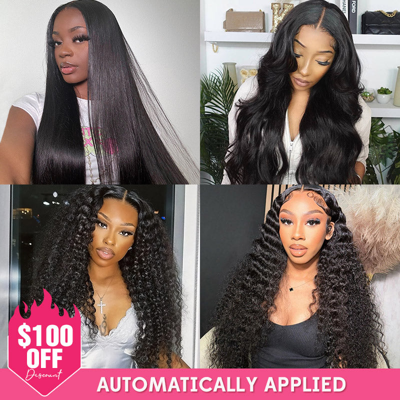 [$100 OFF Deal] Undetectable 13x4 Transparent Lace Front Wig Straight / Kink Curly Human Hair Wigs