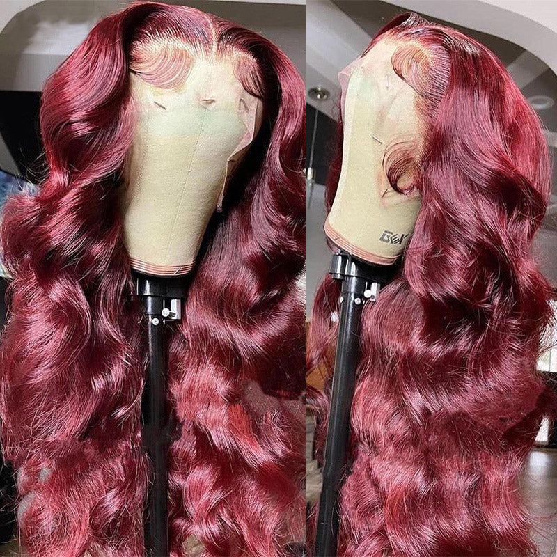 99J Body Wave Lace Frontal Wig Burgundy Pre-plucked HD Lace Front Wig Colored Human Hair Wigs