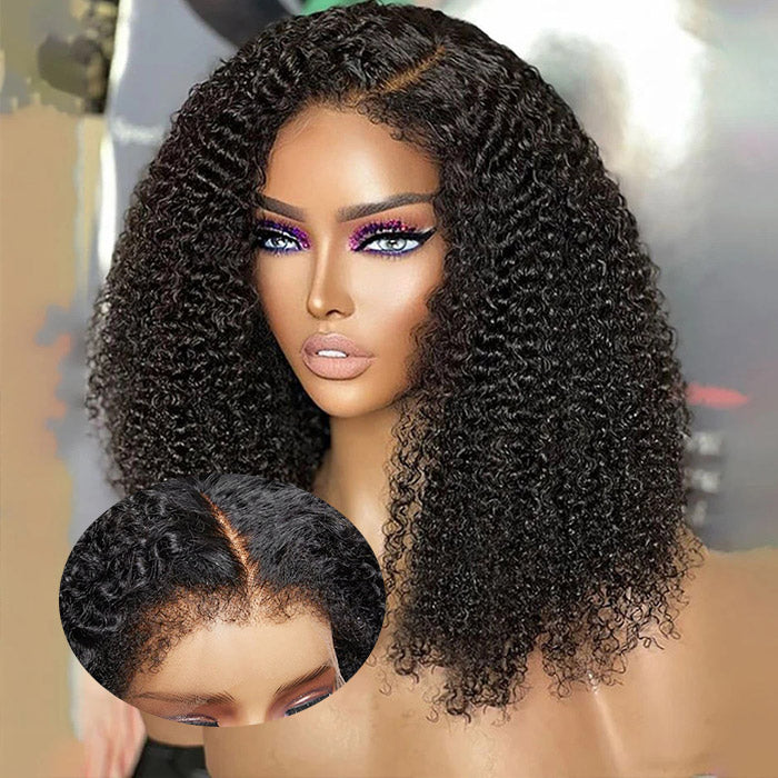 4C Edge Hairline Kinky Curly 13x4 HD Lace Front Wig with Curly Edges Baby Deep Curly Wigs
