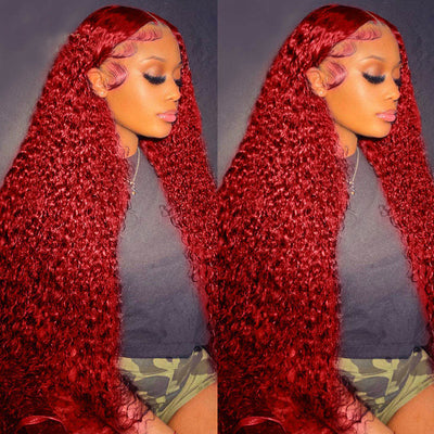32 Inch Long Kinky Curly Lace Front Wigs For Women Hot Red Lace Front Human Hair Wigs Pre Plucked Glueless Wig