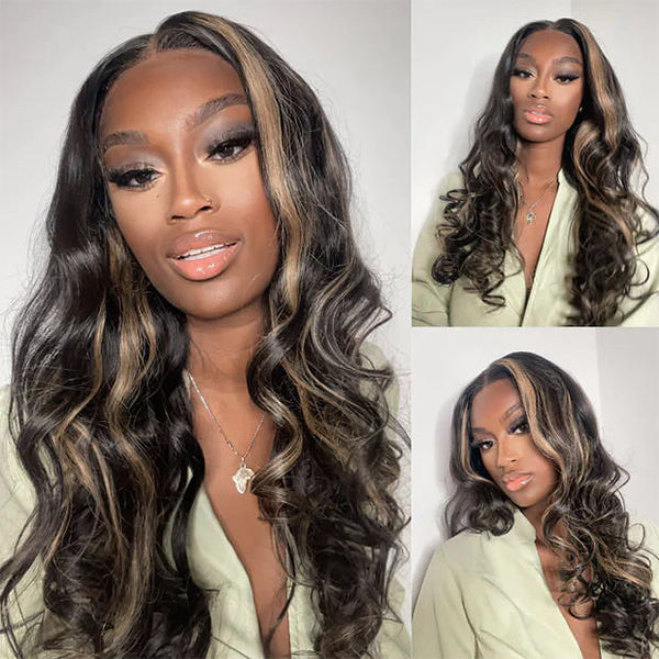 Blonde Highlight Body Wave Lace Front Human Hair Wig Hightlight 1B/27 13x4 HD Lace Frontal Wigs Glueless Wig