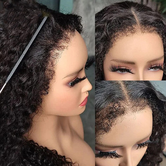 4C Edge Hairline Kinky Curly 13x4 HD Lace Front Wig with Curly Edges Baby Deep Curly Wigs