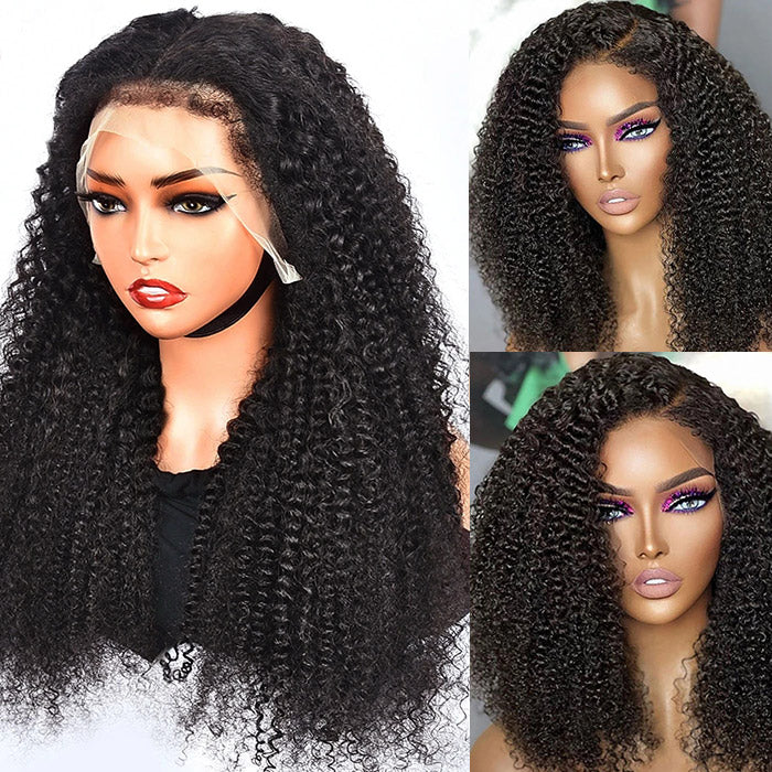 4C Edge Hairline Kinky Curly 13x4 HD Lace Front Wig with Curly Edges Baby Deep Curly Wigs