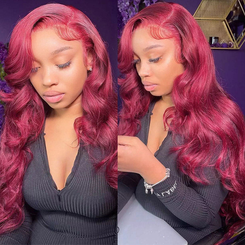 99J Body Wave Lace Frontal Wig Burgundy Pre-plucked HD Lace Front Wig Colored Human Hair Wigs