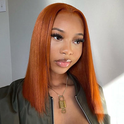 Straight Lace Front Wig Ginger Orange Color Glueless Straight Wigs Neck Length Wig