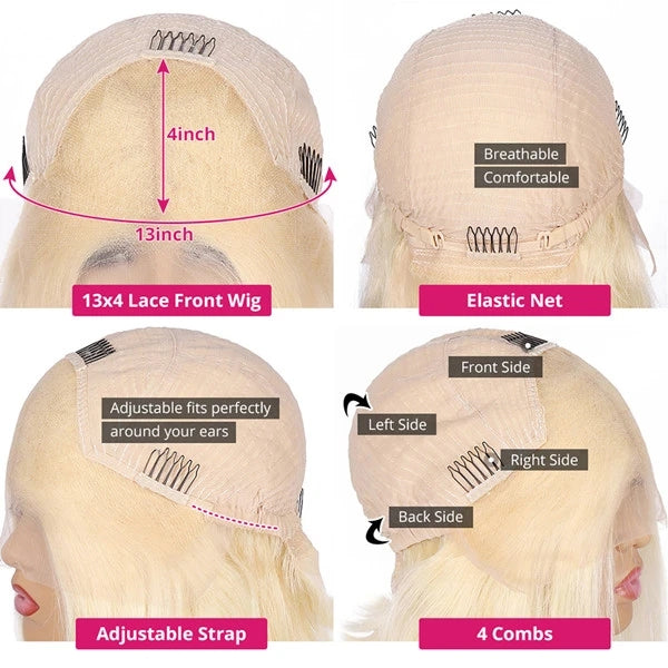 Wear and Go 613 Frontal Wig Long Blonde Body Wave Wig Pre-plucked 13x4 HD Lace Front Glueless Human Hair Wig With Bleached Knots