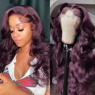 Dark Purple 13x4 Lace Front Body Wave Human Hair Wigs with Pre-plucked Glueless Wigs