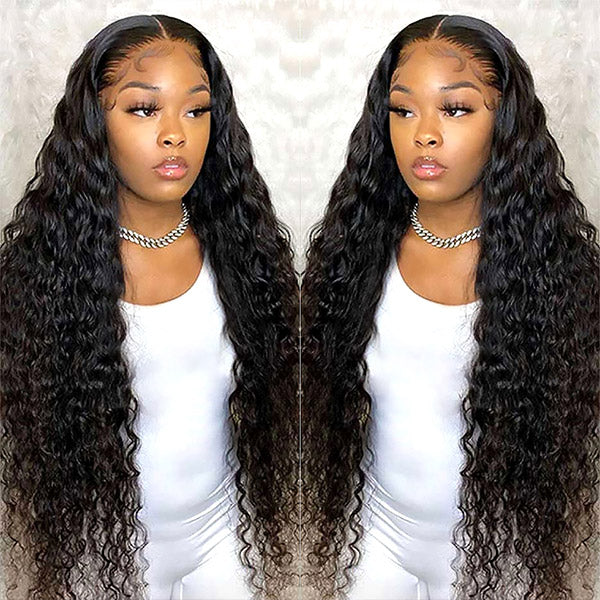 Glueless Deep Wave Lace Front Wig 13x4 HD Lace Front Human Hair Wig With Pre-cut Lace Deep Curly Wigs