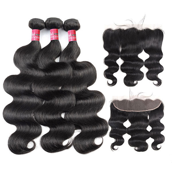 Mink 8A Brazilian Virgin Hair Body Wave 3 Bundles with 13X4 Lace Frontal