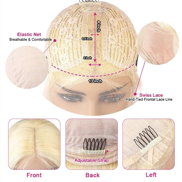 Honey Blonde Human Hair Wigs Body Wave Wigs T Part Lace Wigs Pre-Cut Lace Friendly For Beginner