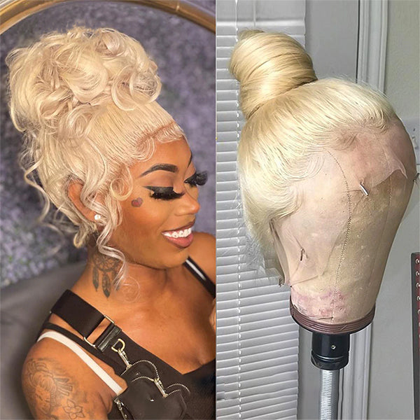 613 Glueless Wig Body Wave Full Lace Human Hair Wigs HD Transparent Blonde Frontal Wig