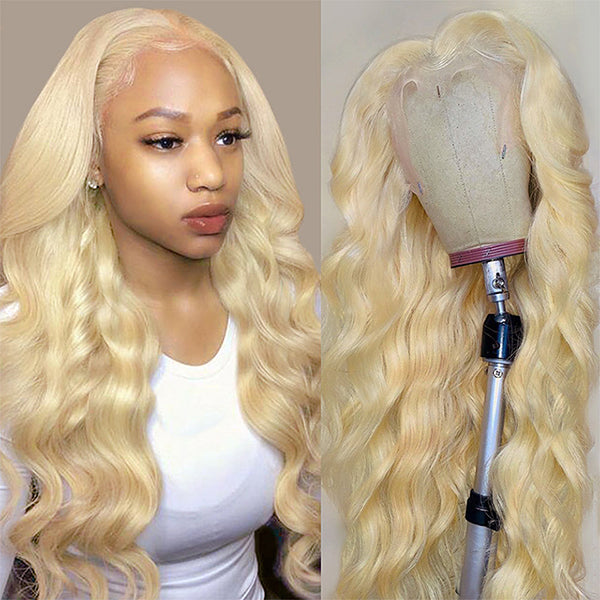 613 Glueless Wig Body Wave Full Lace Human Hair Wigs HD Transparent Blonde Frontal Wig