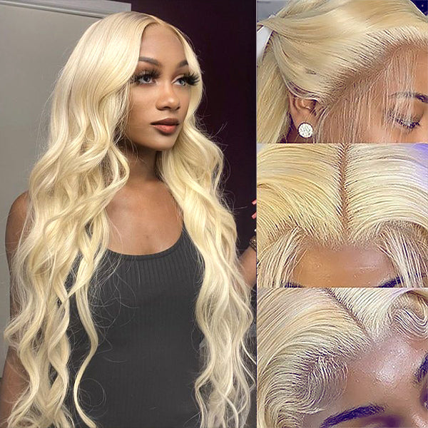 613 Glueless Wig Body Wave Full Lace Human Hair Wigs HD Transparent Blonde Frontal Wig