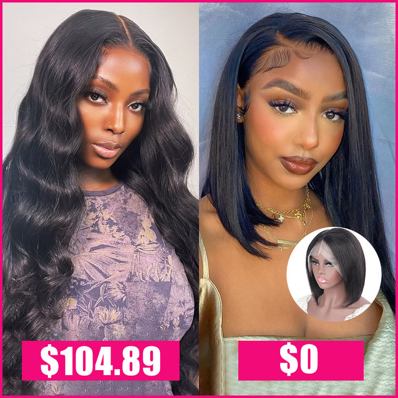 Buy 4*4 Body Wave Wig Get One 12 Inch Straight Bob Wig Free