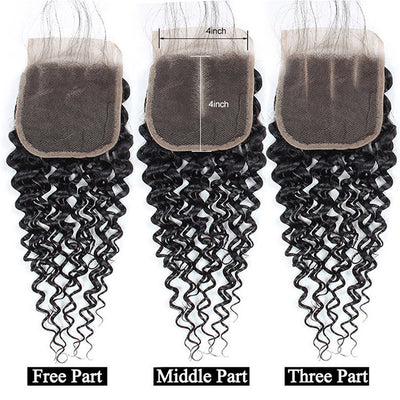 Curly Hair Bundles with Closure Mongolian Hair Wefts Bundles with 4x4 Lace Closure