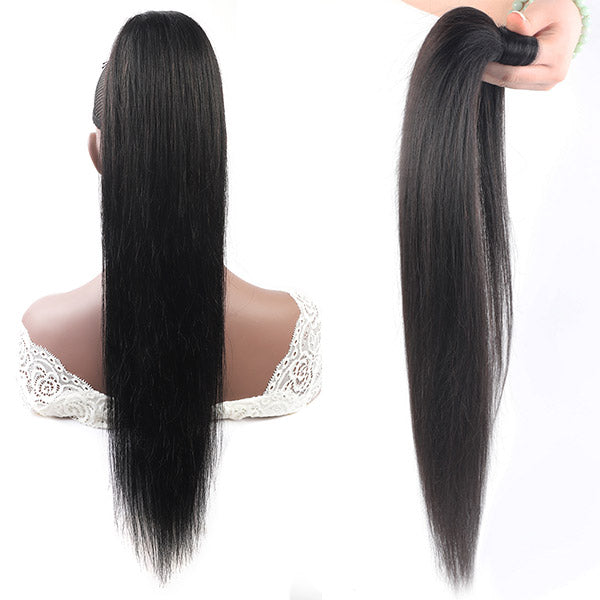 Long Straight Human Hair Ponytail Wrap Arount Clip In Hair Extensions Brazilian Straight Ponytail Human Hair Weave