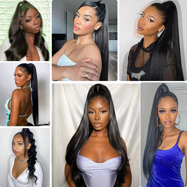 Long Straight Human Hair Ponytail Wrap Arount Clip In Hair Extensions Brazilian Straight Ponytail Human Hair Weave